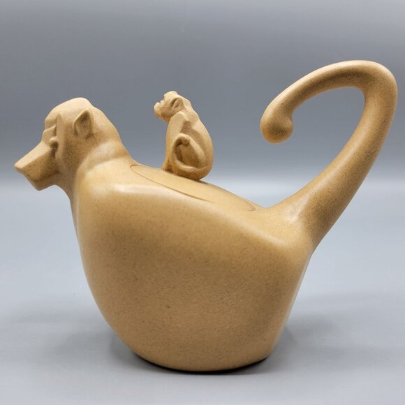 Vintage Chinese Monkey w/ Baby Monkey Shaped Teapot Clay Signed/Stamped - Picture 9 of 16